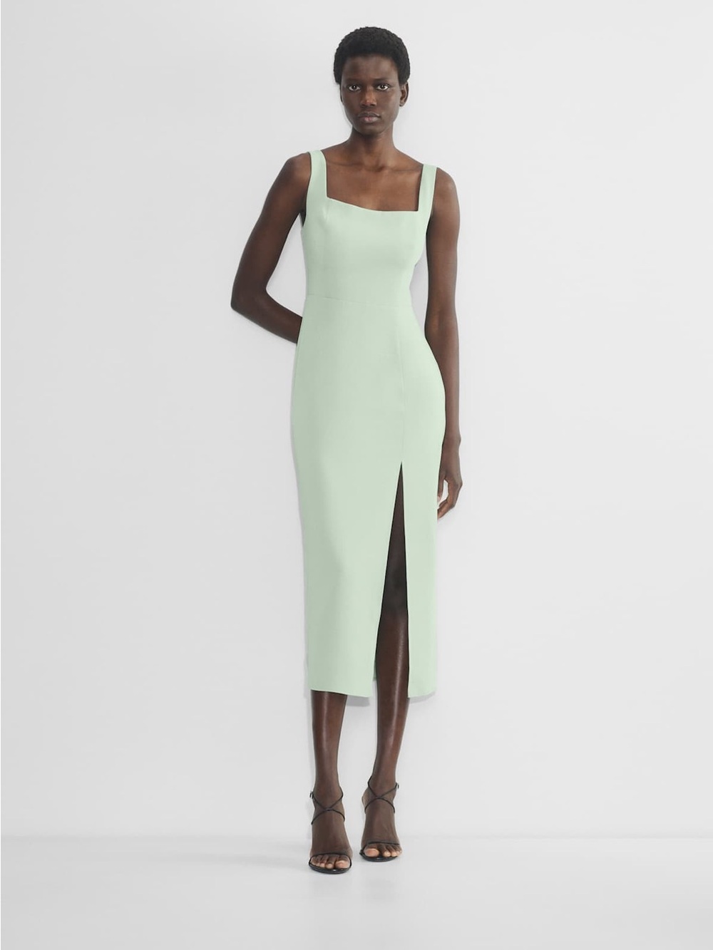 Aritzia Babaton Square-Neck Mint Green Midi Dress with Front Slit size 2